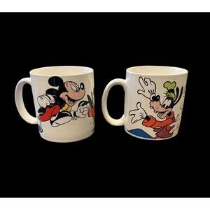 VTG Lot of Disney Mickey Mouse & Goofy In Motion 12oz Ceramic Coffee Mug Set